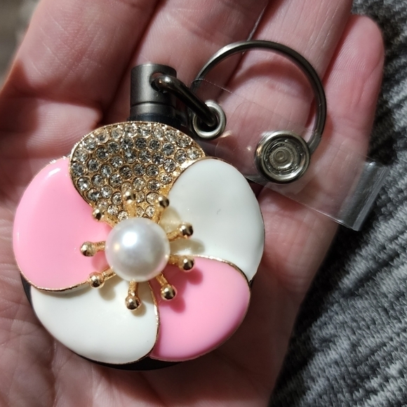 NEW Flower Pink White Enamel Rhinestone Badge Name Tag ID Clip Nurse Medical Job - Picture 6 of 11
